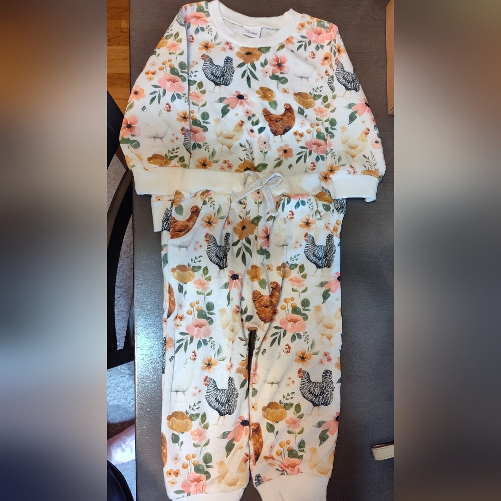 Floral Chicken Print Kids Pajamas